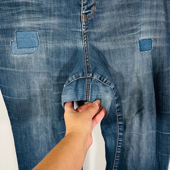 Lane Bryant Wide Leg Bootcut Patchwork Jeans Womens 22 Tall Distressed Whiskered - Picture 5 of 8
